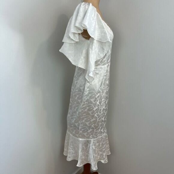 Pretty Darling Size 8 White Floral Detail Drape Jaquard Midi Bridal Dress Event - Picture 4 of 15